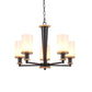 Traditional Cylindrical Pendant Chandelier 3/5/6 Heads White Glass Radial Hanging Ceiling Light in Black Clearhalo 'Ceiling Lights' 'Chandeliers' Lighting' options 782081