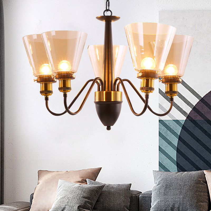 3/5 Bulbs Cone Up Chandelier Lamp Fixture Vintage Black and Gold Clear Glass Pendulum Light Clearhalo 'Ceiling Lights' 'Chandeliers' Lighting' options 782094