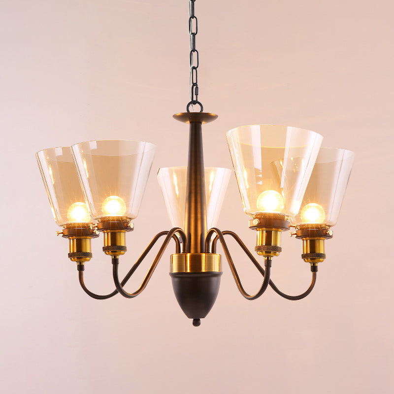 3/5 Bulbs Cone Up Chandelier Lamp Fixture Vintage Black and Gold Clear Glass Pendulum Light Clearhalo 'Ceiling Lights' 'Chandeliers' Lighting' options 782096