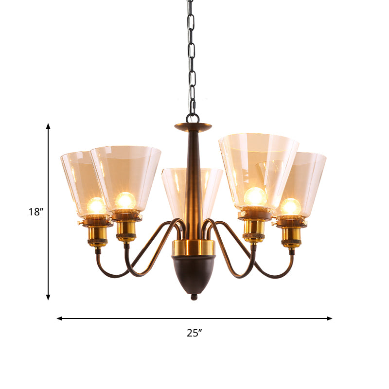 3/5 Bulbs Cone Up Chandelier Lamp Fixture Vintage Black and Gold Clear Glass Pendulum Light Clearhalo 'Ceiling Lights' 'Chandeliers' Lighting' options 782097