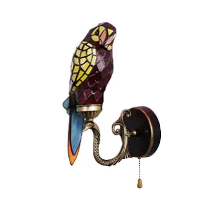 Rustic Parrot Wall Lighting Art Glass 1 Light Art Deco Sconce Light for Living Room Clearhalo 'Industrial' 'Middle century wall lights' 'Tiffany wall lights' 'Tiffany' 'Wall Lamps & Sconces' 'Wall Lights' Lighting' 7821