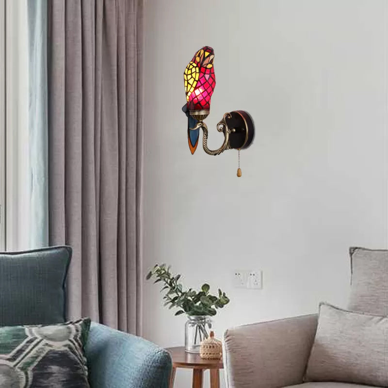 Rustic Parrot Wall Lighting Art Glass 1 Light Art Deco Sconce Light for Living Room Red Clearhalo 'Industrial' 'Middle century wall lights' 'Tiffany wall lights' 'Tiffany' 'Wall Lamps & Sconces' 'Wall Lights' Lighting' 7822