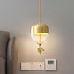 Brass Dome Hanging Lighting Vintage Clear Glass 1-Light Bedside LED Suspension Lamp with Maple Leaf Decor, 3.5"/5"/6" Wide Clearhalo 'Ceiling Lights' 'Pendant Lights' 'Pendants' Lighting' 782208