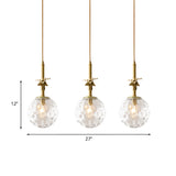 3 Lights Ball Multi Light Pendant Traditional Brass Finish Clear Dimpled Glass Ceiling Lamp with Antler Deco Clearhalo 'Ceiling Lights' 'Glass shade' 'Glass' 'Pendant Lights' 'Pendants' Lighting' 782224