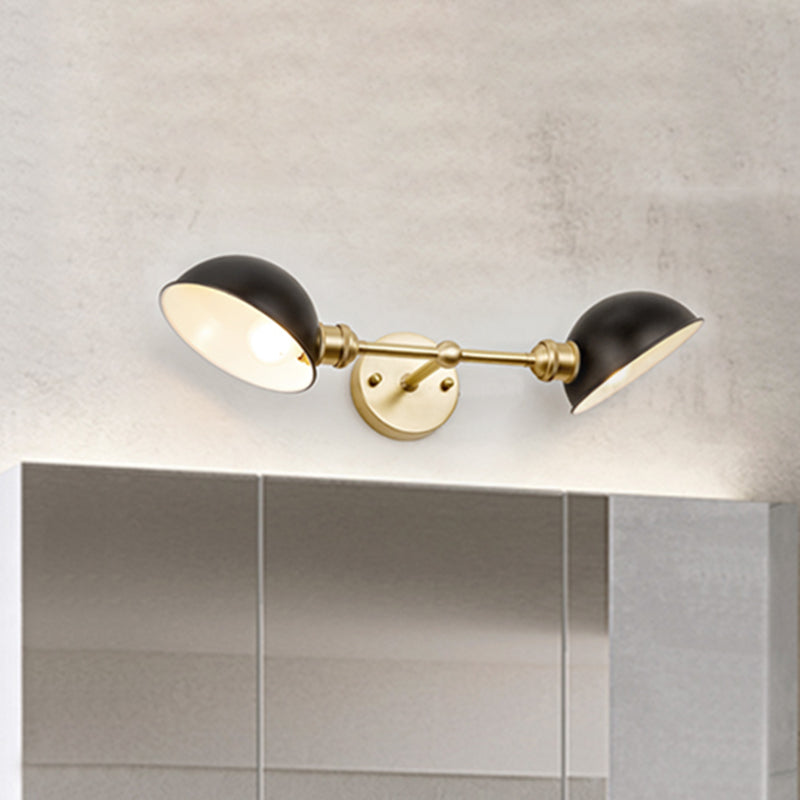 Metallic Dual Dome Vanity Light Fixture Vintage 2 Bulbs Bathroom Wall Mount Lamp in Black/Brass Clearhalo 'Vanity Lights' 'Wall Lights' Lighting' 782231