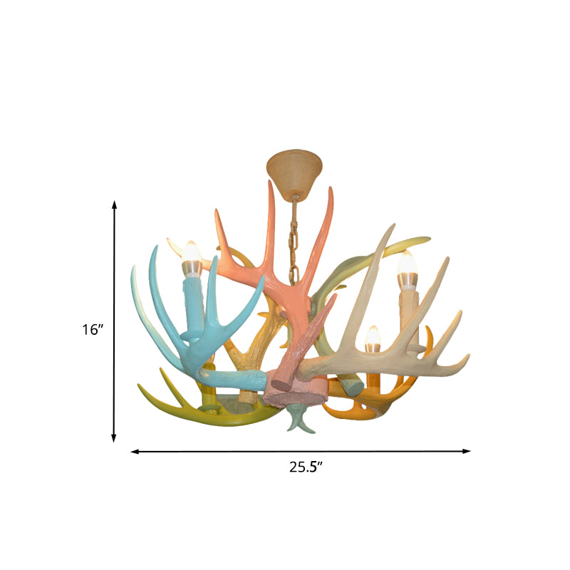 Macaron Antler Ceiling Chandelier Resin 4/6 Bulbs Child Room Suspension Light in Blue-Pink-Yellow with Open Bulb Design Clearhalo 'Ceiling Lights' 'Chandeliers' Lighting' options 782237