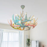 Macaron Antler Ceiling Chandelier Resin 4/6 Bulbs Child Room Suspension Light in Blue-Pink-Yellow with Open Bulb Design Clearhalo 'Ceiling Lights' 'Chandeliers' Lighting' options 782238