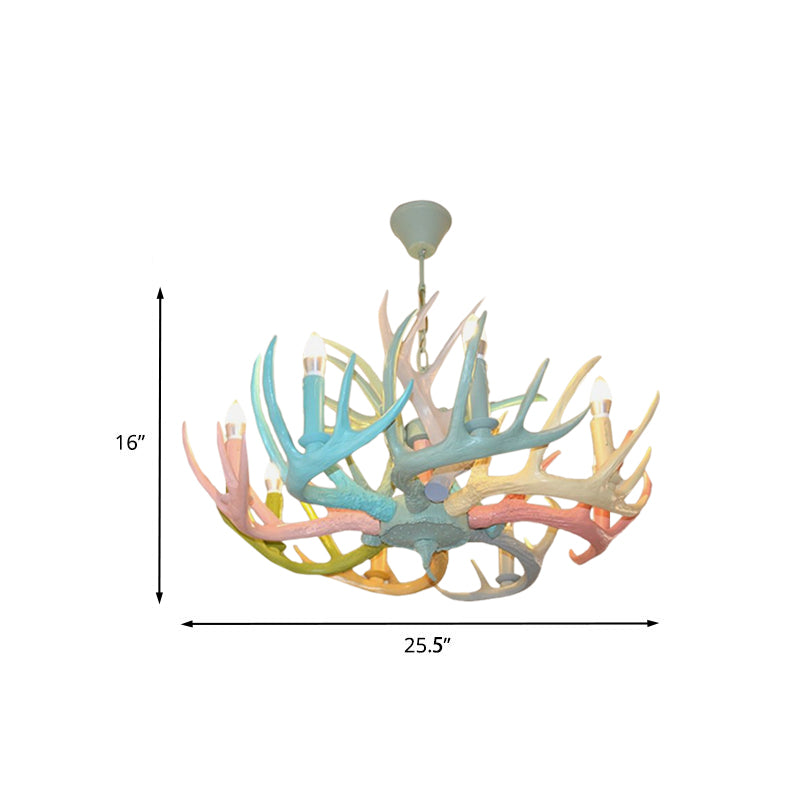 Macaron Antler Ceiling Chandelier Resin 4/6 Bulbs Child Room Suspension Light in Blue-Pink-Yellow with Open Bulb Design Clearhalo 'Ceiling Lights' 'Chandeliers' Lighting' options 782242
