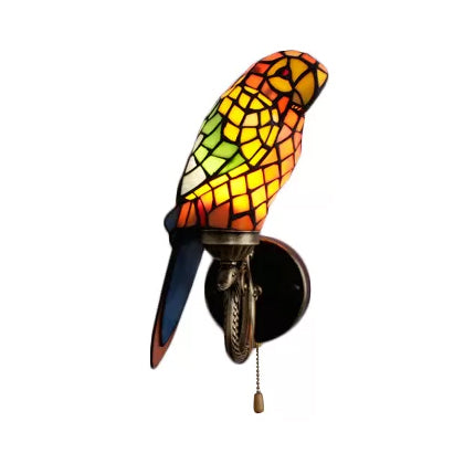 Rustic Parrot Wall Lighting Art Glass 1 Light Art Deco Sconce Light for Living Room Yellow Clearhalo 'Industrial' 'Middle century wall lights' 'Tiffany wall lights' 'Tiffany' 'Wall Lamps & Sconces' 'Wall Lights' Lighting' 7823