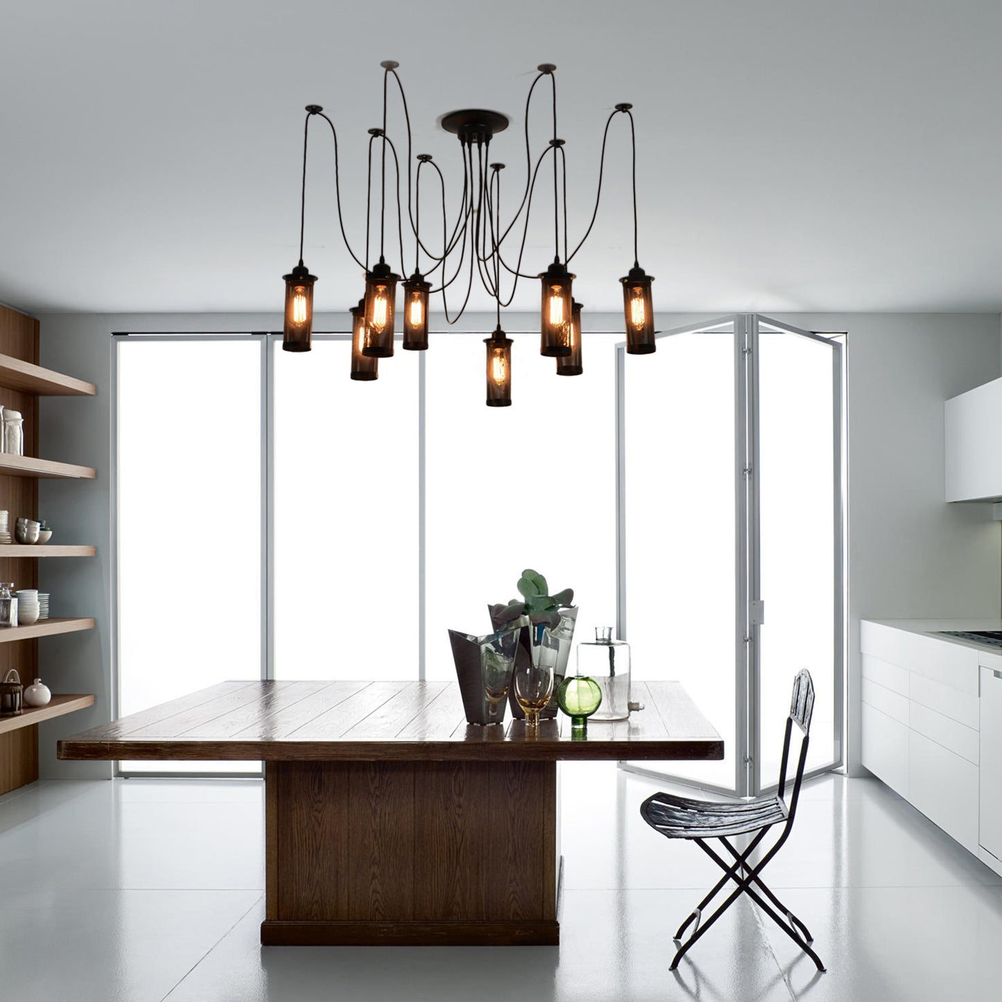 3/8 Bulbs Pendant Light with Cylinder Mesh Shade Metal Vintage Stylish Kitchen Ceiling Fixture in Black, Round/Linear Canopy 8 Black Round Canopy Clearhalo 'Art Deco Pendants' 'Black' 'Cast Iron' 'Ceiling Lights' 'Ceramic' 'Crystal' 'Industrial Pendants' 'Industrial' 'Metal' 'Middle Century Pendants' 'Pendant Lights' 'Pendants' 'Rustic Pendants' 'Tiffany' Lighting' 7830