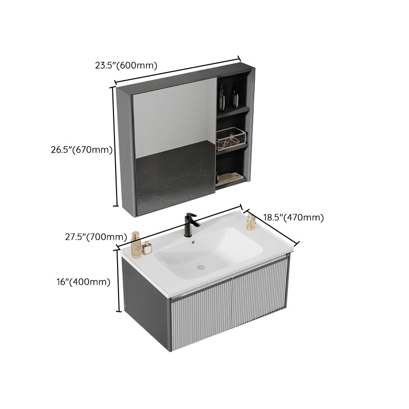 Bath Vanity Grey Metal Frame Rectangular Single Sink Wall Mount Mirror 2 Doors Vanity Clearhalo 'Bathroom Remodel & Bathroom Fixtures' 'Bathroom Vanities' 'bathroom_vanities' 'Home Improvement' 'home_improvement' 'home_improvement_bathroom_vanities' 7831829