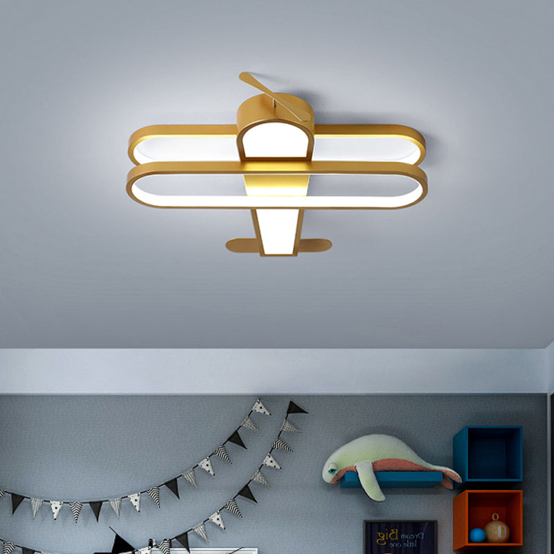 Helicopter Child Bedroom LED Flush Light Kids Aluminum Ceiling Flushmount Fixture in Gold, Warm/White Light Gold White Clearhalo 'Ceiling Lights' 'Close To Ceiling Lights' 'Close to ceiling' 'Flush mount' Lighting' 784055