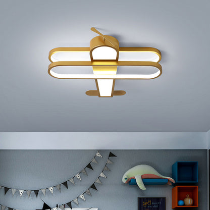 Helicopter Child Bedroom LED Flush Light Kids Aluminum Ceiling Flushmount Fixture in Gold, Warm/White Light Gold White Clearhalo 'Ceiling Lights' 'Close To Ceiling Lights' 'Close to ceiling' 'Flush mount' Lighting' 784055
