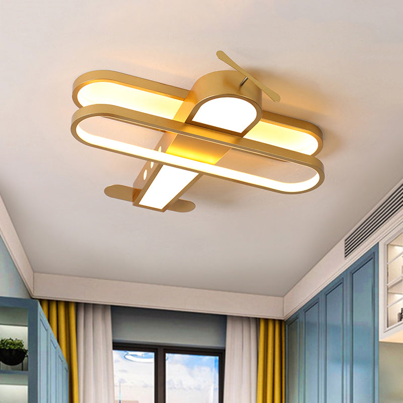 Helicopter Child Bedroom LED Flush Light Kids Aluminum Ceiling Flushmount Fixture in Gold, Warm/White Light Gold Warm Clearhalo 'Ceiling Lights' 'Close To Ceiling Lights' 'Close to ceiling' 'Flush mount' Lighting' 784056