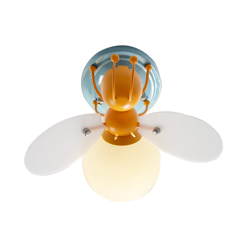 Kids Firefly White Glass Semi Flush 1 Bulb Ceiling Flush Mount Light in Orange for Corridor White Clearhalo 'Ceiling Lights' 'Close To Ceiling Lights' 'Close to ceiling' 'Glass shade' 'Glass' 'Pendant Lights' 'Semi-flushmount' Lighting' 784071