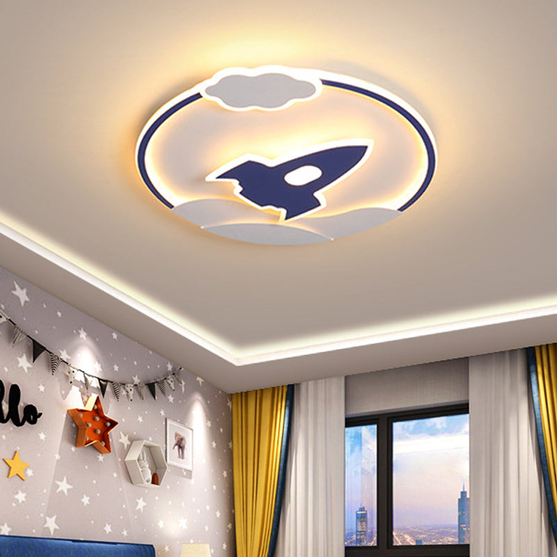 Blue Space Rocket Thin Flushmount Lamp Cartoon Acrylic LED Close to Ceiling Light for Children Bedroom in Warm/White Light Blue Warm Clearhalo 'Ceiling Lights' 'Close To Ceiling Lights' 'Close to ceiling' 'Flush mount' Lighting' 784129