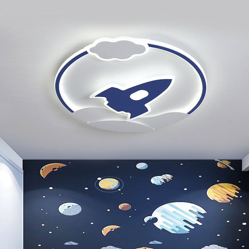 Blue Space Rocket Thin Flushmount Lamp Cartoon Acrylic LED Close to Ceiling Light for Children Bedroom in Warm/White Light Blue White Clearhalo 'Ceiling Lights' 'Close To Ceiling Lights' 'Close to ceiling' 'Flush mount' Lighting' 784130