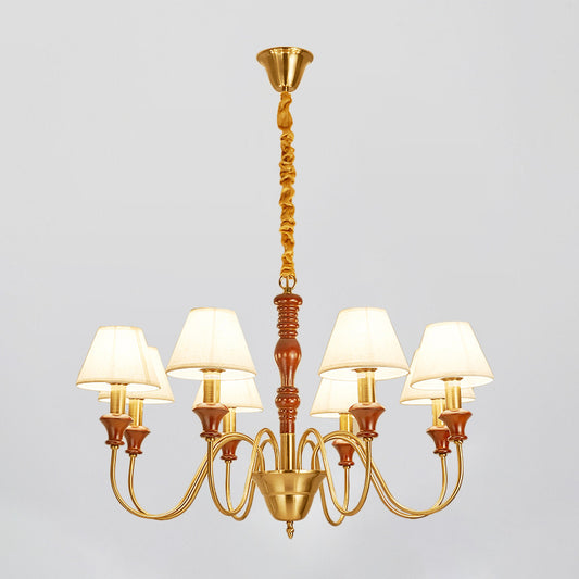 Fabric Conical Hanging Ceiling Light Rural Style 6/8 Heads Living Room Chandelier in White with Curved Arm Clearhalo 'Ceiling Lights' 'Chandeliers' Lighting' options 784193