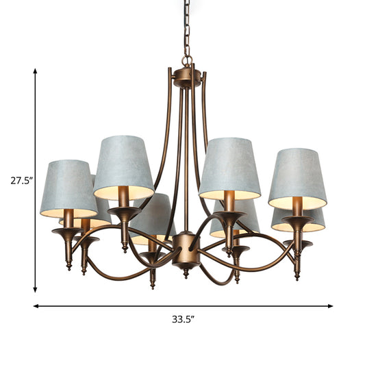 Tapered Fabric Pendant Light Kit Rustic 3/8-Light Living Room Hanging Chandelier in Blue Clearhalo 'Ceiling Lights' 'Chandeliers' Lighting' options 784202