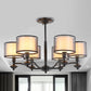 5/6 Bulbs Pendant Chandelier Traditional Double Drum Fabric Hanging Ceiling Light in Black for Bedroom Clearhalo 'Ceiling Lights' 'Chandeliers' Lighting' options 784209