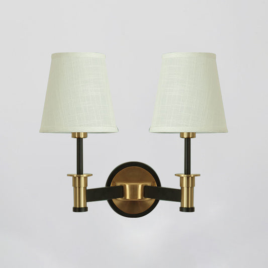 Fabric White/Beige Wall Hanging Light Conical 2 Lights Countryside Wall Mounted Lighting Clearhalo 'Wall Lamps & Sconces' 'Wall Lights' Lighting' 784250