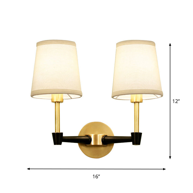 Traditional Tapered Wall Mount Light Fixture 1/2-Bulb Fabric Wall Sconce Lighting in Black Clearhalo 'Wall Lamps & Sconces' 'Wall Lights' Lighting' 784254