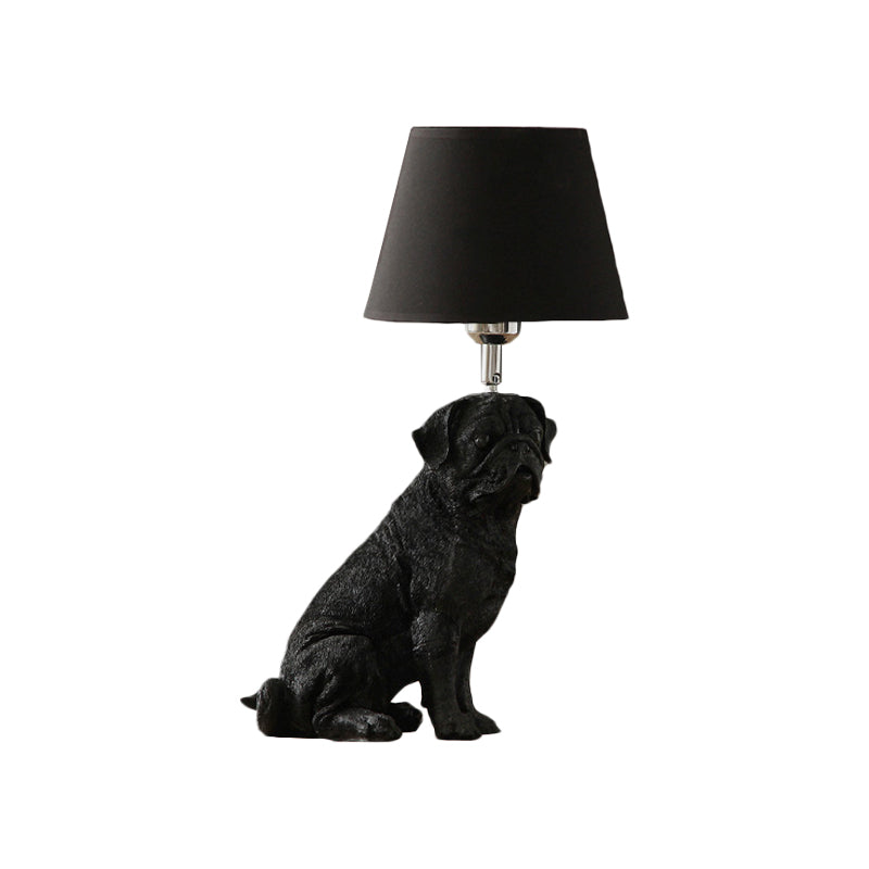 1 Bulb Fabric Night Table Light Traditional Black Drum Bedroom Nightstand Lamp with Resin Dog Base Clearhalo 'Lamps' 'Table Lamps' Lighting' 784432