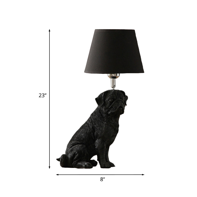 1 Bulb Fabric Night Table Light Traditional Black Drum Bedroom Nightstand Lamp with Resin Dog Base Clearhalo 'Lamps' 'Table Lamps' Lighting' 784433