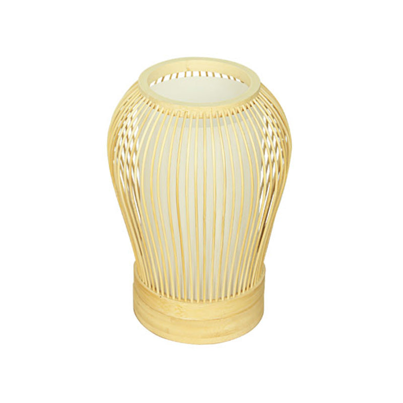 Japanese 1 Bulb Task Lighting White Droplet Small Desk Lamp with Bamboo Shade for Bedside Clearhalo 'Lamps' 'Table Lamps' Lighting' 784462