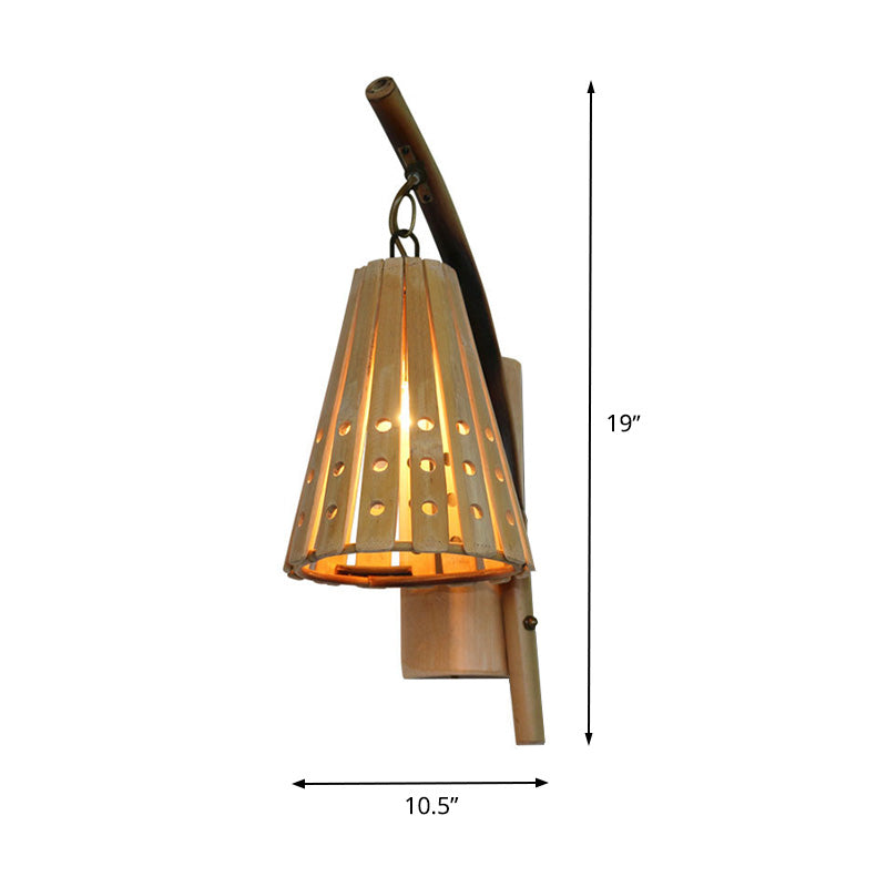 Tapered Wood Sconce Japanese 1 Head Beige Wall Mounted Light Fixture for Restaurant Clearhalo 'Wall Lamps & Sconces' 'Wall Lights' Lighting' 784468