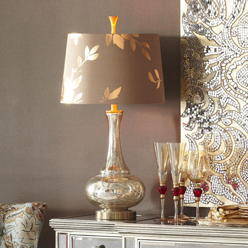 1 Head Silver Glass Night Table Light Country Coffee Vase Living Room Night Lamp with Print Fabric Shade Clearhalo 'Lamps' 'Table Lamps' Lighting' 784494