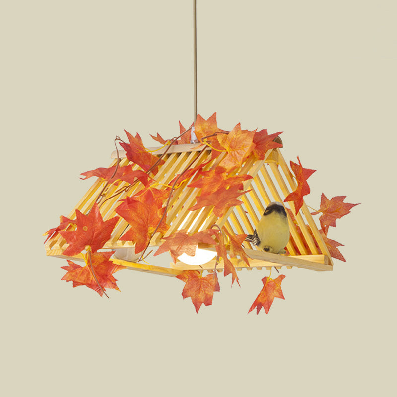 Red/Green Roof Pendant Lamp Retro Style Bamboo 1 Light Dining Room Hanging Light Fixture with Plant Deco Clearhalo 'Ceiling Lights' 'Industrial Pendants' 'Industrial' 'Middle Century Pendants' 'Pendant Lights' 'Pendants' 'Tiffany' Lighting' 784645