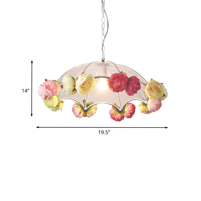 White 1 Light Hanging Lighting Antiqued PVC Umbrella Pendant Light Kit with Artificial Flower Deco Clearhalo 'Ceiling Lights' 'Industrial Pendants' 'Industrial' 'Middle Century Pendants' 'Pendant Lights' 'Pendants' 'Tiffany' Lighting' 784669