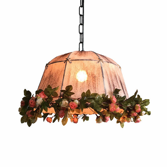 1 Head Hanging Lamp Kit Farmhouse Dining Room Fake Floral Ceiling Pendant with Tent Fabric Shade in Pink Pink Clearhalo 'Ceiling Lights' 'Industrial Pendants' 'Industrial' 'Middle Century Pendants' 'Pendant Lights' 'Pendants' 'Tiffany' Lighting' 784670