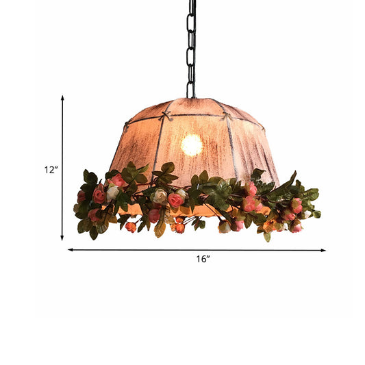 1 Head Hanging Lamp Kit Farmhouse Dining Room Fake Floral Ceiling Pendant with Tent Fabric Shade in Pink Clearhalo 'Ceiling Lights' 'Industrial Pendants' 'Industrial' 'Middle Century Pendants' 'Pendant Lights' 'Pendants' 'Tiffany' Lighting' 784673