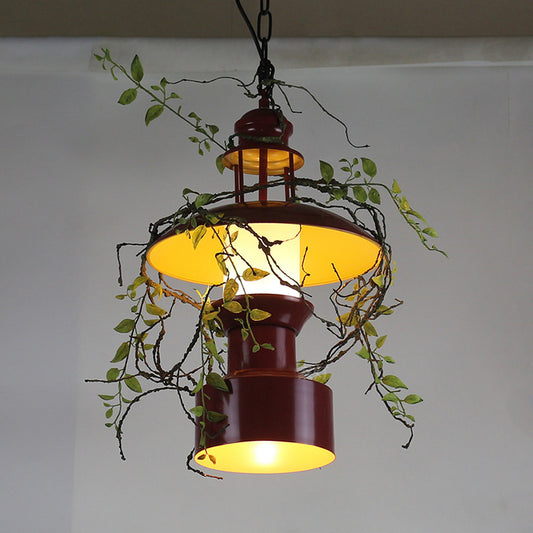 Metal Burgundy Hanging Ceiling Light Drum Shade 1 Light Farm Style Pendant Lamp with Fake Plant Burgundy Clearhalo 'Art Deco Pendants' 'Cast Iron' 'Ceiling Lights' 'Ceramic' 'Crystal' 'Industrial Pendants' 'Industrial' 'Metal' 'Middle Century Pendants' 'Pendant Lights' 'Pendants' 'Tiffany' Lighting' 784674