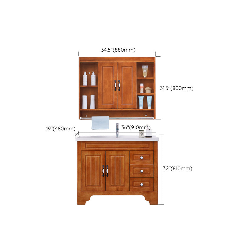 Traditional Wood Sink Vanity Freestanding Bathroom Vanity Set with Mirror Clearhalo 'Bathroom Remodel & Bathroom Fixtures' 'Bathroom Vanities' 'bathroom_vanities' 'Home Improvement' 'home_improvement' 'home_improvement_bathroom_vanities' 7846759