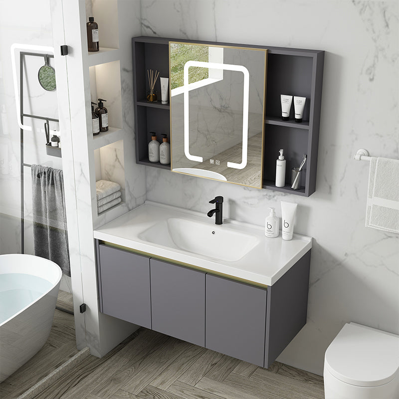 Metal Bathroom Sink Vanity Wall Mounted Bathroom Sink Vanity with Faucet Clearhalo 'Bathroom Remodel & Bathroom Fixtures' 'Bathroom Vanities' 'bathroom_vanities' 'Home Improvement' 'home_improvement' 'home_improvement_bathroom_vanities' 7846766