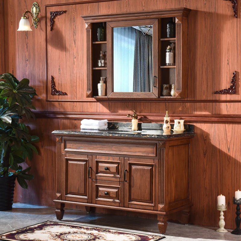 Freestanding Mirror Included Bathroom Sink Vanity with Sink Faucet Vanity & Faucet & Mirror Cabinet Brown Clearhalo 'Bathroom Remodel & Bathroom Fixtures' 'Bathroom Vanities' 'bathroom_vanities' 'Home Improvement' 'home_improvement' 'home_improvement_bathroom_vanities' 7846809