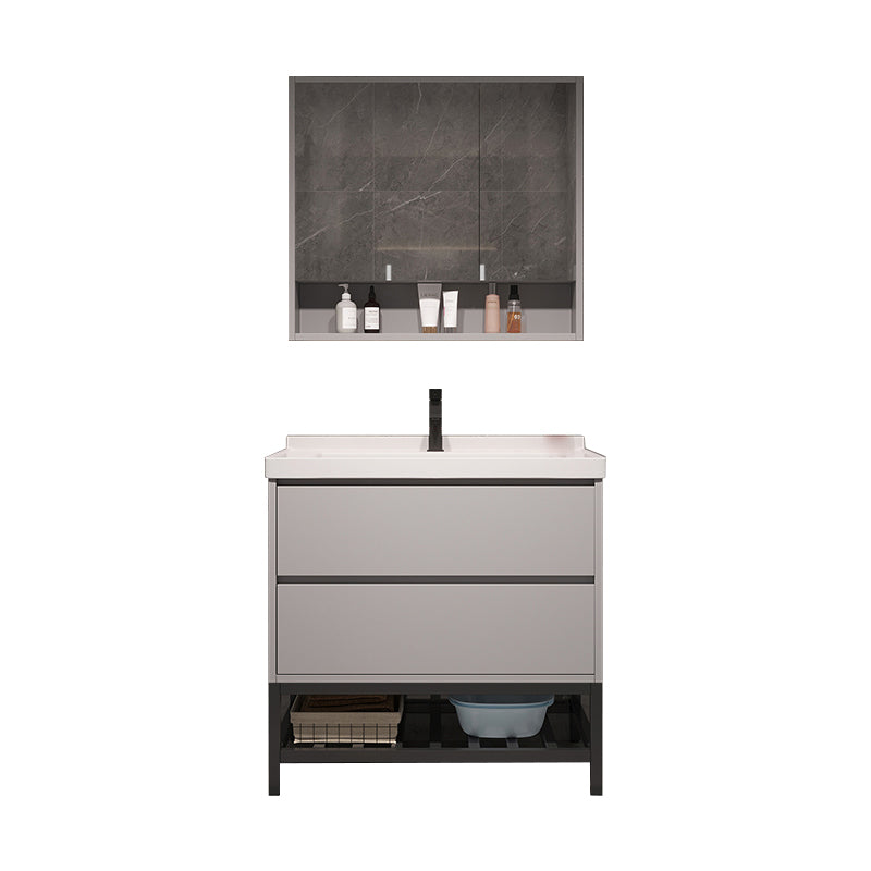 Wall Mount Vanity White Wood Frame Soft Close Drawers Single Sink Vanity with Mirror Vanity & Faucet & Mirror Cabinet https: res.litfad.com site img item 2023 03 08 7846869 1200x1200.jpg Clearhalo 'Bathroom Remodel & Bathroom Fixtures' 'Bathroom Vanities' 'bathroom_vanities' 'Home Improvement' 'home_improvement' 'home_improvement_bathroom_vanities' 7846869