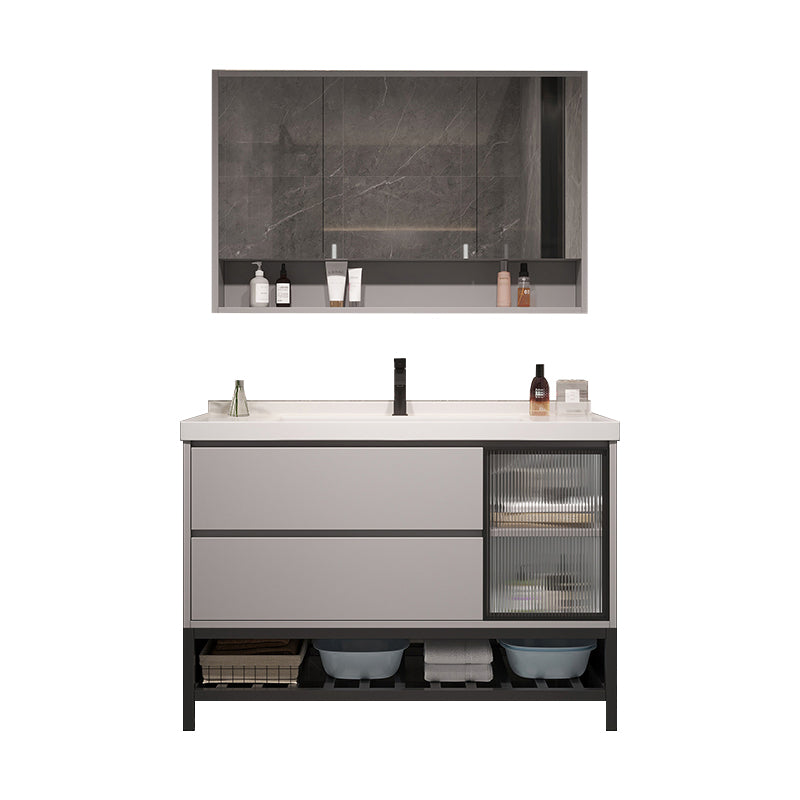 Wall Mount Vanity White Wood Frame Soft Close Drawers Single Sink Vanity with Mirror Vanity & Faucet & Mirror Cabinet https: res.litfad.com site img item 2023 03 04 7846870 1200x1200.jpg Clearhalo 'Bathroom Remodel & Bathroom Fixtures' 'Bathroom Vanities' 'bathroom_vanities' 'Home Improvement' 'home_improvement' 'home_improvement_bathroom_vanities' 7846870