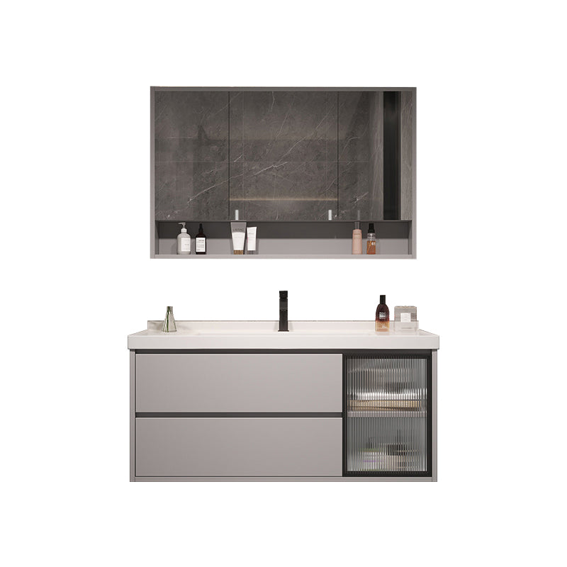 Wall Mount Vanity White Wood Frame Soft Close Drawers Single Sink Vanity with Mirror Vanity & Faucet & Mirror Cabinet https: res.litfad.com site img item 2023 03 08 7846876 1200x1200.jpg Clearhalo 'Bathroom Remodel & Bathroom Fixtures' 'Bathroom Vanities' 'bathroom_vanities' 'Home Improvement' 'home_improvement' 'home_improvement_bathroom_vanities' 7846876