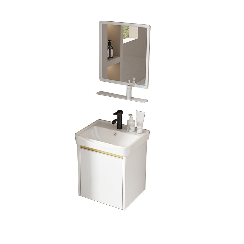 Wall Mount Bath Vanity White Rectangular Single Sink Mirror Metal Frame Vanity with Doors Vanity & Faucet & Square Mirror 17"L x 14"W x 16"H Clearhalo 'Bathroom Remodel & Bathroom Fixtures' 'Bathroom Vanities' 'bathroom_vanities' 'Home Improvement' 'home_improvement' 'home_improvement_bathroom_vanities' 7846952