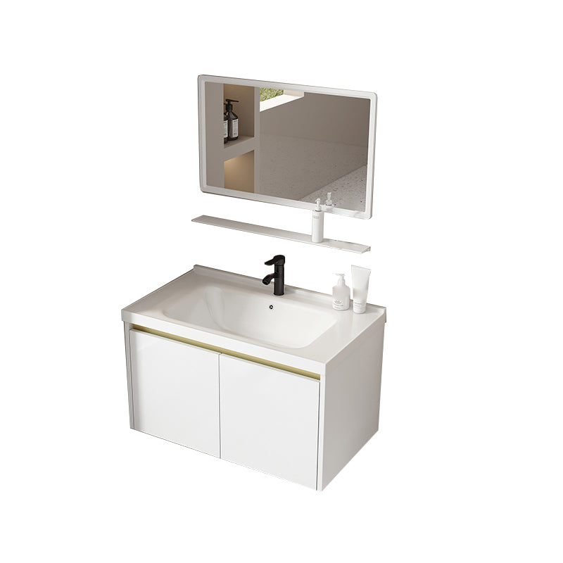 Wall Mount Bath Vanity White Rectangular Single Sink Mirror Metal Frame Vanity with Doors Vanity & Faucet & Square Mirror Clearhalo 'Bathroom Remodel & Bathroom Fixtures' 'Bathroom Vanities' 'bathroom_vanities' 'Home Improvement' 'home_improvement' 'home_improvement_bathroom_vanities' 7846957