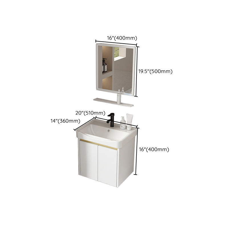 Wall Mount Bath Vanity White Rectangular Single Sink Mirror Metal Frame Vanity with Doors Clearhalo 'Bathroom Remodel & Bathroom Fixtures' 'Bathroom Vanities' 'bathroom_vanities' 'Home Improvement' 'home_improvement' 'home_improvement_bathroom_vanities' 7846982