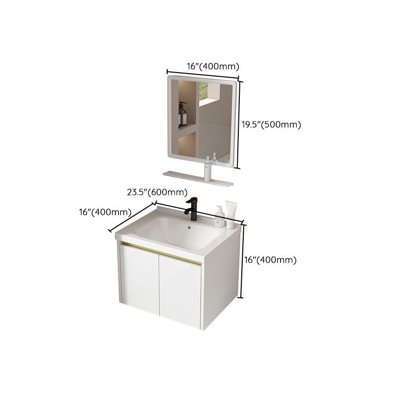 Wall Mount Bath Vanity White Rectangular Single Sink Mirror Metal Frame Vanity with Doors Clearhalo 'Bathroom Remodel & Bathroom Fixtures' 'Bathroom Vanities' 'bathroom_vanities' 'Home Improvement' 'home_improvement' 'home_improvement_bathroom_vanities' 7846983