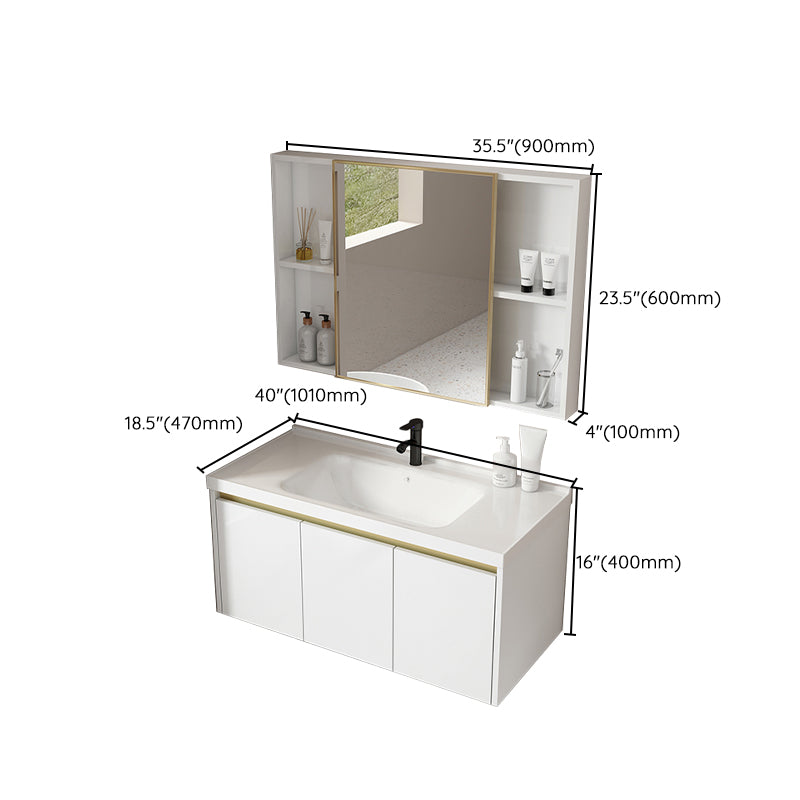 Wall Mount Bath Vanity White Rectangular Single Sink Mirror Metal Frame Vanity with Doors Clearhalo 'Bathroom Remodel & Bathroom Fixtures' 'Bathroom Vanities' 'bathroom_vanities' 'Home Improvement' 'home_improvement' 'home_improvement_bathroom_vanities' 7846992
