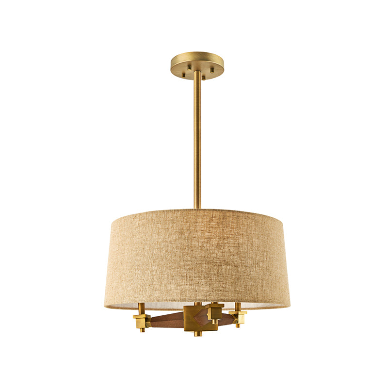 Drum Bedroom Hanging Chandelier Farmhouse Fabric 3 Bulbs White/Light Wood/Dark Wood Ceiling Suspension Light Clearhalo 'Ceiling Lights' 'Chandeliers' Lighting' options 784728