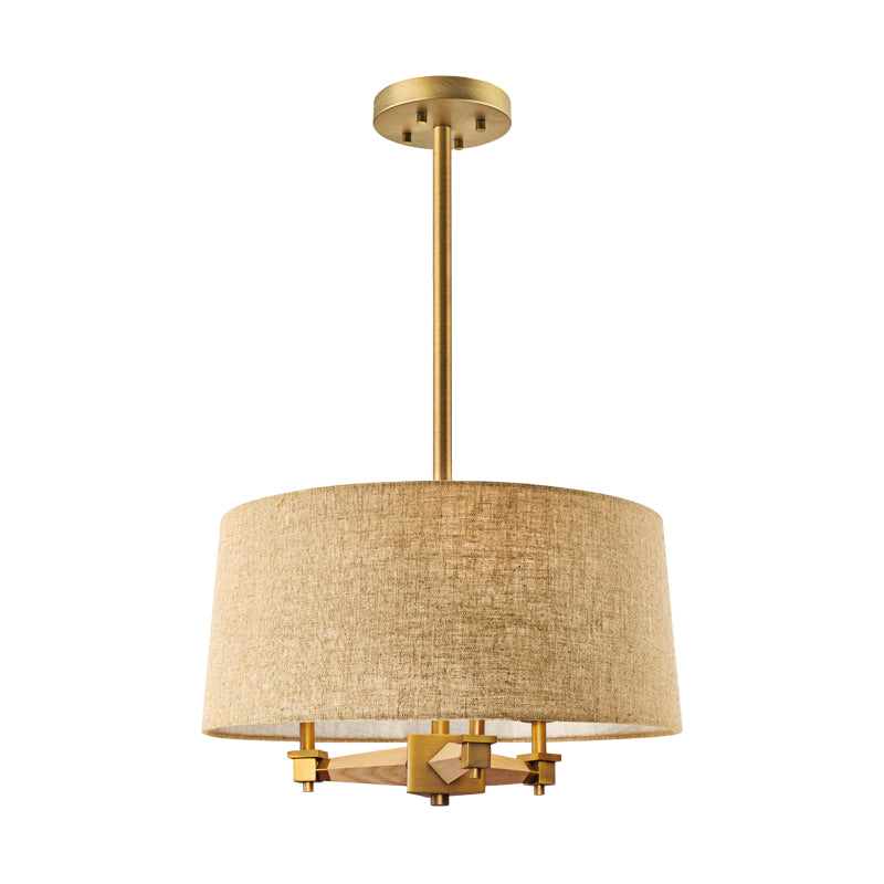 Drum Bedroom Hanging Chandelier Farmhouse Fabric 3 Bulbs White/Light Wood/Dark Wood Ceiling Suspension Light Clearhalo 'Ceiling Lights' 'Chandeliers' Lighting' options 784733