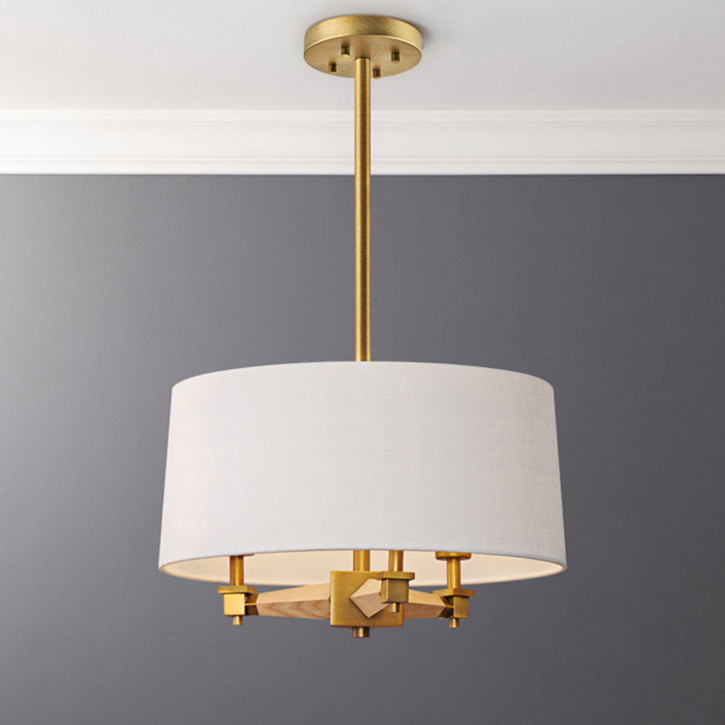 Drum Bedroom Hanging Chandelier Farmhouse Fabric 3 Bulbs White/Light Wood/Dark Wood Ceiling Suspension Light White Clearhalo 'Ceiling Lights' 'Chandeliers' Lighting' options 784734_263d19e2-554c-493e-8753-573d527d1362